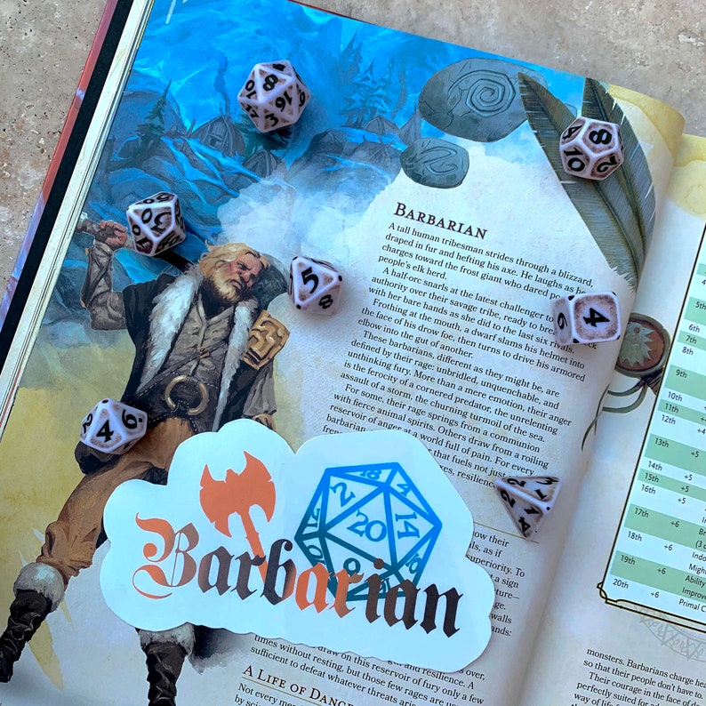 DnD Dungeons and Dragons D&D Class Hand-Crafted Water Resistant Stickers Critical Role Playing Games Fantasy Barbarian