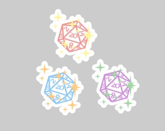 DnD Dungeons and Dragons D&D D20 Dice Class Stickers Pastel Stars Aesthetic Handcrafted Water Resistant Stickers RPG Critical Role Playing