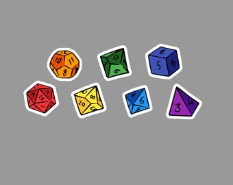 DnD Dungeons and Dragons D&D Pride Rainbow D20 Dice Hand-Crafted Water Resistant Stickers RPG Critical Role Playing Games Set of 7