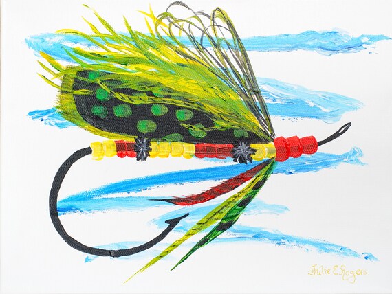Fly Fishing Painting, Man Cave Wall Art, Trout Art, Trout Stream