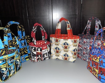 Favorite Hero themed pocket tote bag.  School/work/travel/toys/groceries/gift.  Durable and lined.  Free shipping.