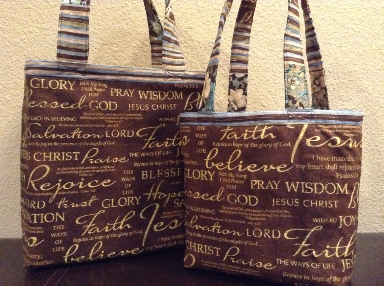 Christian faith themed Tote Bags Quilted and Lined. Two Etsy