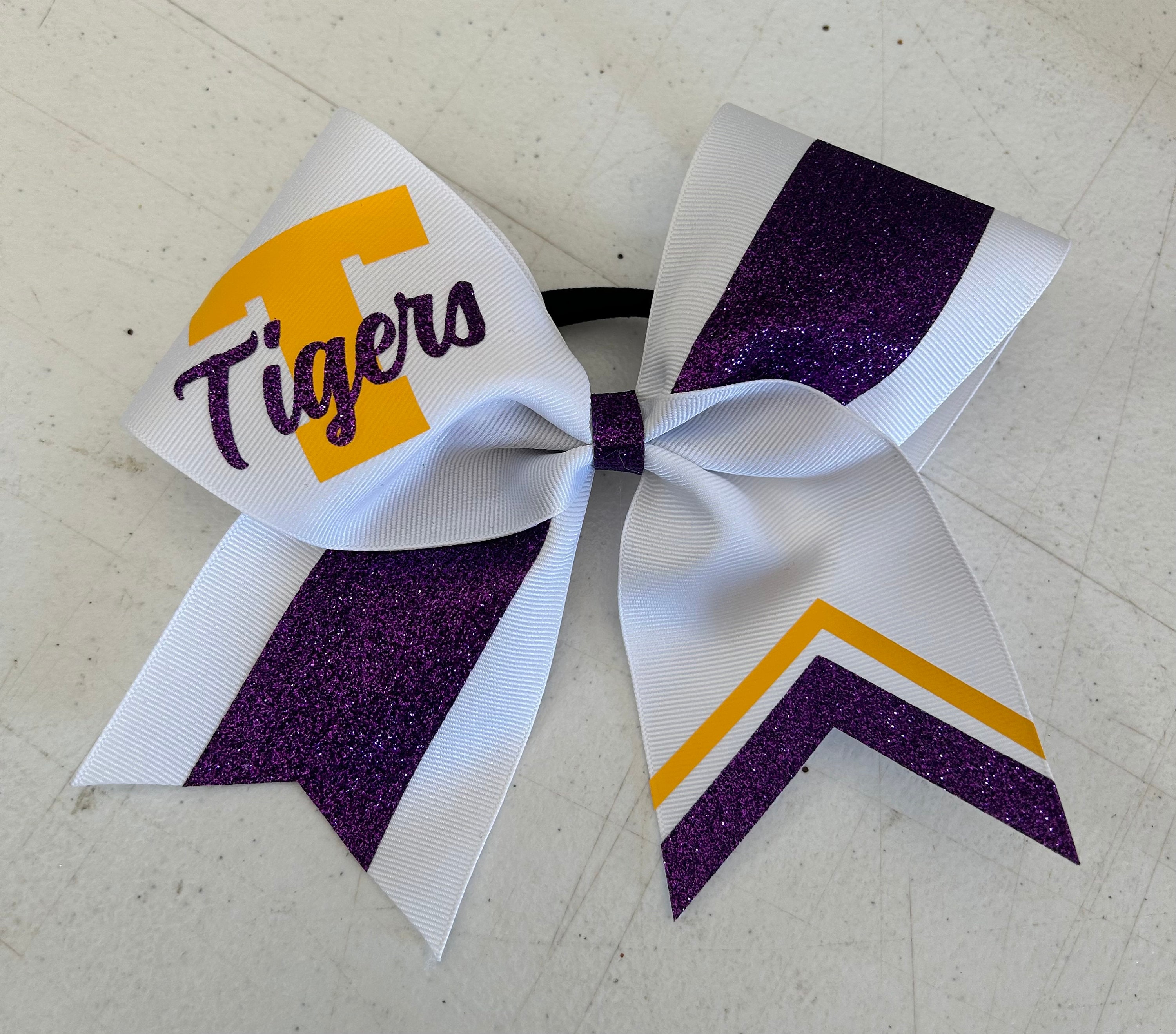 Purple and Yellow Gold cheerleading hairbow