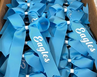 College Style Cheer Bow long tails. Cheer Ribbon. Personalized in color and name.