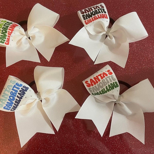 Santa’s Favorite Cheerleader Cheerbow Christmas Bow customized with Free Shipping