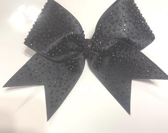 Black Satin Rhinestone Cheer Bow