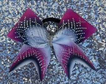 Hot pink and black bow with rhinestones cheer bow cheer hairbow