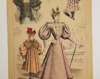 Antiqu print ladies fashion Paris 1896