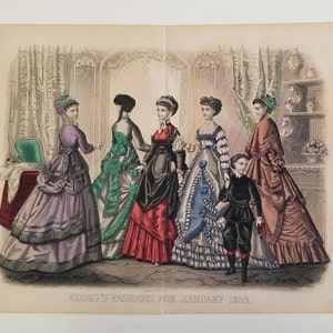 Antique Print Women&#39;s fashion Godey&#39;s 1869
