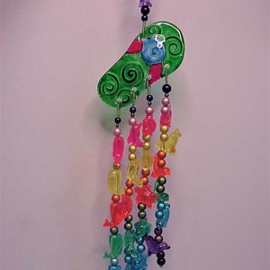 Fabulous Flip Flop and Sea Creatures Beaded Fan or Light Pull - Rainbow Color Fish Dolphins Turtles Seals Whales with Reflecting Ball Beads