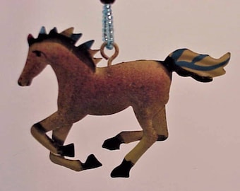 Galloping Horse Beaded Fan or Light Pull Single - Metal Painted Horse with real Turquoise Stars and Red Glass Beads Ceiling Fan Pull