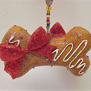 Dog Gone Cute Doggie Treat Charm Beaded Fan or Light Pull Single - Two sided Dog Chew Charm with mini Dog Charms Bows and Hearts