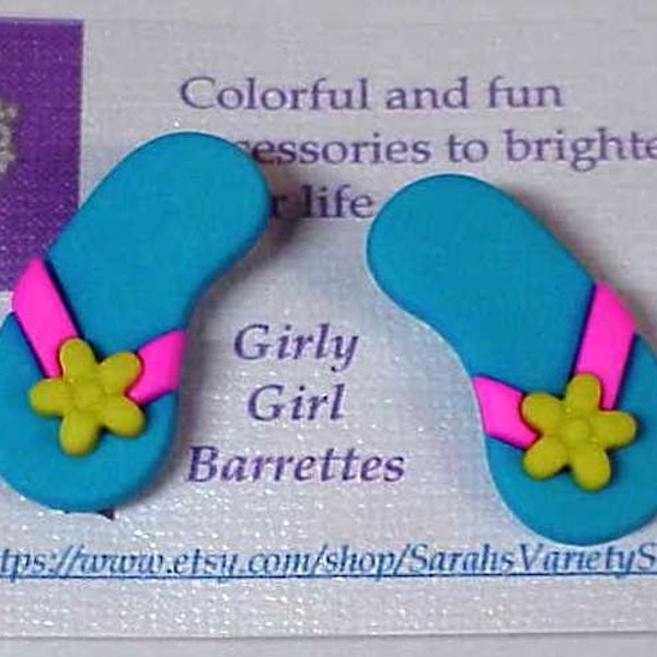 Turquoise Flip Flops Girly French Barrette Set - left and right