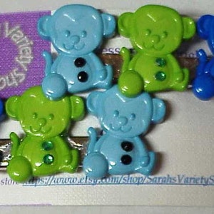 Be-jeweled Monkeys Girly Flat Alligator Clip Set - left and right