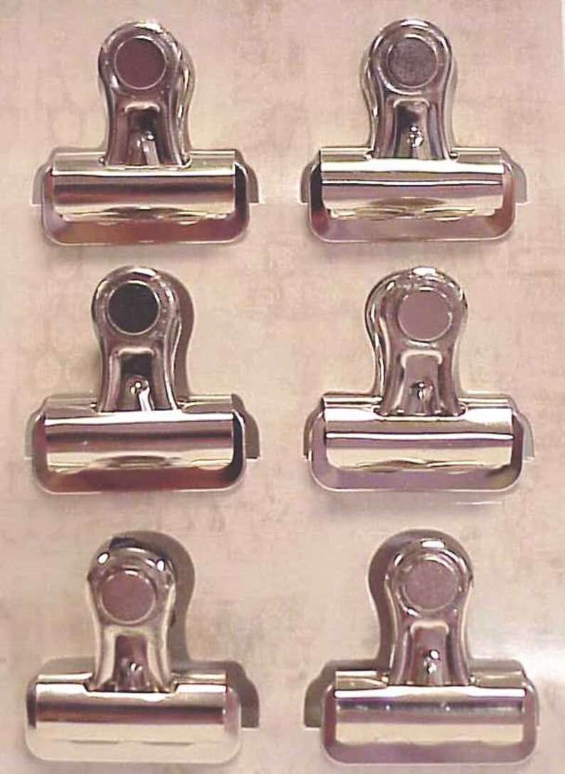 Mini Fun and Functional Industrial Glittery Spooky Fun Set of Six old-fashioned Bull Dog clips with extra strong magnet back