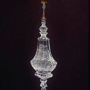 Light Amber Glittery Chandelier Finial with Elegant Bow topper Beaded Fan or Light Pull Single - Oblong Chandelier Finial