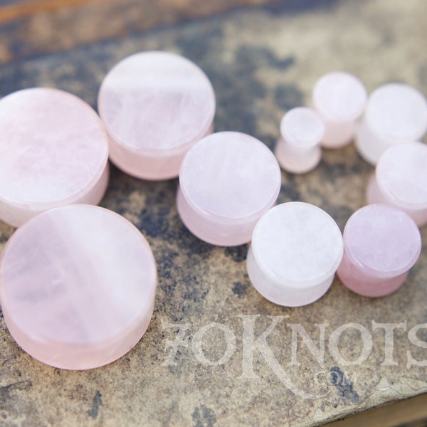 Rose Quartz Stone Plugs - Double Flared - 1 Pair - 6mm - 8mm - 10mm - 11mm - 12.7mm - 14mm - 16mm - 19mm - 22mm - 25mm - Organic