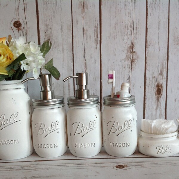 Mason Jar Bathroom Kit. Bathroom. Farmhouse Decor. Rustic Home Decor.Office Organizer. Mason Jar Soap Dispenser.Wedding Gift. Quart Size Jar