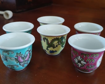 Six small, decorated, Chinese drinking cups