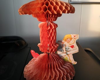 Vintage "Best Boyfriend" mid-century Valentine card, fold out honeycomb, Cupid with letter, Beistle, USA