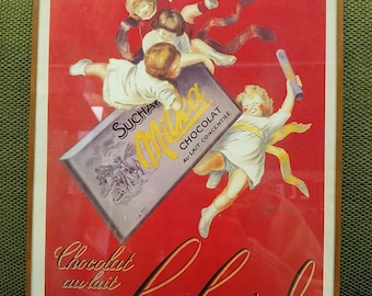 Milka Chocolate Advertising Print, Framed Swiss Chocolatier, Cherub Children