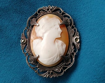 Antique cameo set in filigree sterling silver