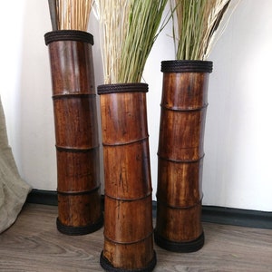 Wood Floor Vases Set Of 3, Rustic Bamboo Vases, Floor Flower Stand, Eco-Friendly Bamboo Vases, Dried Florals Vase, Umbrella Stand, Bamboobg