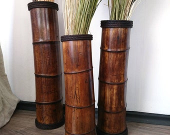 Rustic Bamboo Floor Vases Set: Eco-Friendly Dried Floral Display