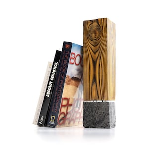 Sujetalibros con letras, almacenamiento de libros, regalo para amantes de los libros, sujetalibros de madera, sujetalibros de hormigón, estilo moderno de mediados de siglo, regalo para chica literaria, decoración danesa moderna