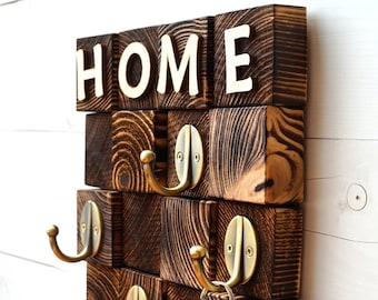 Wood Key Hanger, Key Holder, Personalized Wall Key Rack, Wall Mount Key Organizer, Key Hooks Wall, Dorm Gift, Entryway Decor, Lounge Gift