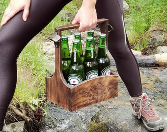 Wood Beer Caddy With Bottle Opener, Wood Beer Holder, Engraved Caddy Bottle, Birthday Gift For Men, Wood Beer Holder 6 pack, Boyfriend Gift