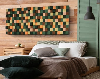 wood colored pine wood headboard king/queen in boho style