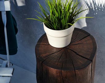 Tree Trunk Side Table: Rustic Wood Log Stool, Patio Decor