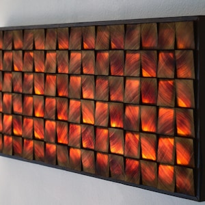 Arte de pared de madera vertical con luz de fondo LED - Panel de arte de pared LED moderno rústico listo para colgar - Escultura de pared 3D iluminada - Regalo para el hogar
