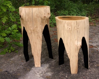 Rustic Burned Tree Stump Side Table: Outdoor Patio Furniture (Set of 2)
