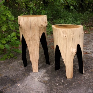 Mesa auxiliar de raíz de árbol, muebles de exterior para patio, taburete de madera, taburete de tocón de árbol, mesa de madera de árbol flotante, mesa auxiliar rústica de madera, muebles de madera