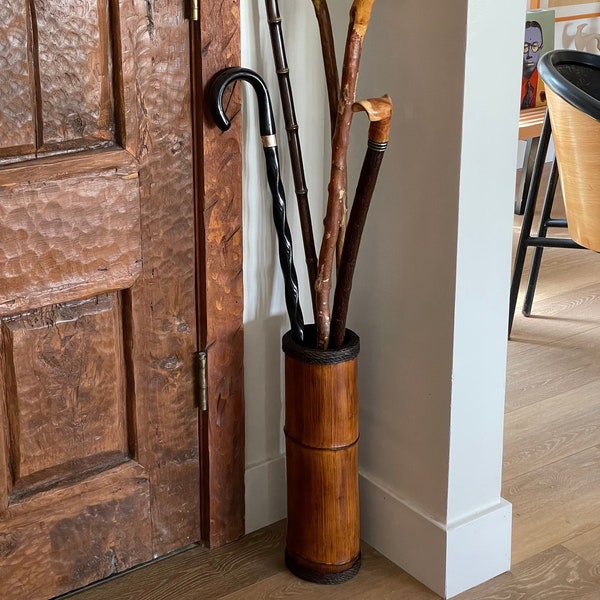 Porte-parapluie en bois, Vase de sol, Meubles en bambou, Grand vase de sol, Porte-parapluie, Vase en bambou rustique, Décoration d'intérieur, Décoration de ferme