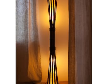 Floor Lamp Torchiere Made Of Artisan Bamboo Wood - Statement Lamp - Ambient Lighting Available In Different Heights - Beach House Decoration