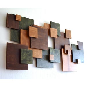 Plywood Wall Art, Geometric Wall Art, Horizontal Wood Wall Decor, Mosaic Wall Sculptural Art, Ready To Hang Wall Art, Christmas Decoration
