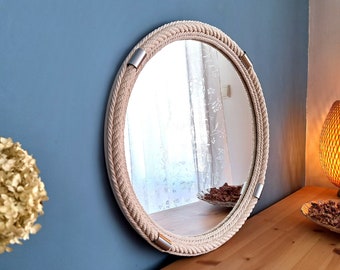 Nautical rope mirror with round shape - Bathroom mirror for wall hanging or tabletop usage - Custom nautical mirror for coastal decor