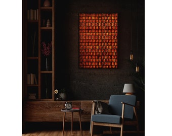 Led wall art backlighted - Large size lighted wood wall art hanging - Rustic modern led wall art sculpture