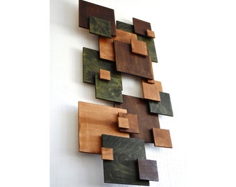 Wood Tiles Wall Art, Vertical Mosaic Wood Art, Geometric Wall Art, Wood Wall Hanging, Plywood Wall Art, Wood Wall Sculpture, Wood Tiles Deco