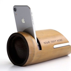 Bambus Telefon Lautsprecher Kompatibel mit iPhones, iPhone 16, Samsung und mehr - personalisiertes Geschenk für Männer - Geschenk zum Schulanfang