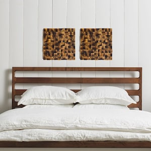 Arte mural de mosaico de madera de pino: conjunto de 2 esculturas cuadradas