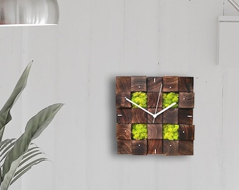 Reloj de musgo de 30 x 30 cm: decoración rústica de pared de madera