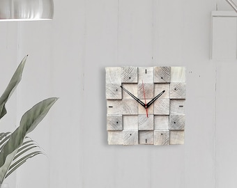 Square Wall Clock, White Wooden Wall Clock, Scandinavian Decor, Unique Wall Clock, Kitchen Clock, Hanging Clock, Wood Decor, Modern Clock