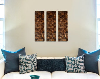 Wooden Mosaics, Set Of 3 Wood Wall Decor, 3 Wooden Panels, Housewarming Furniture, Wall Art, Scandinavian Wood Art, Home Decor, Wall Hanging