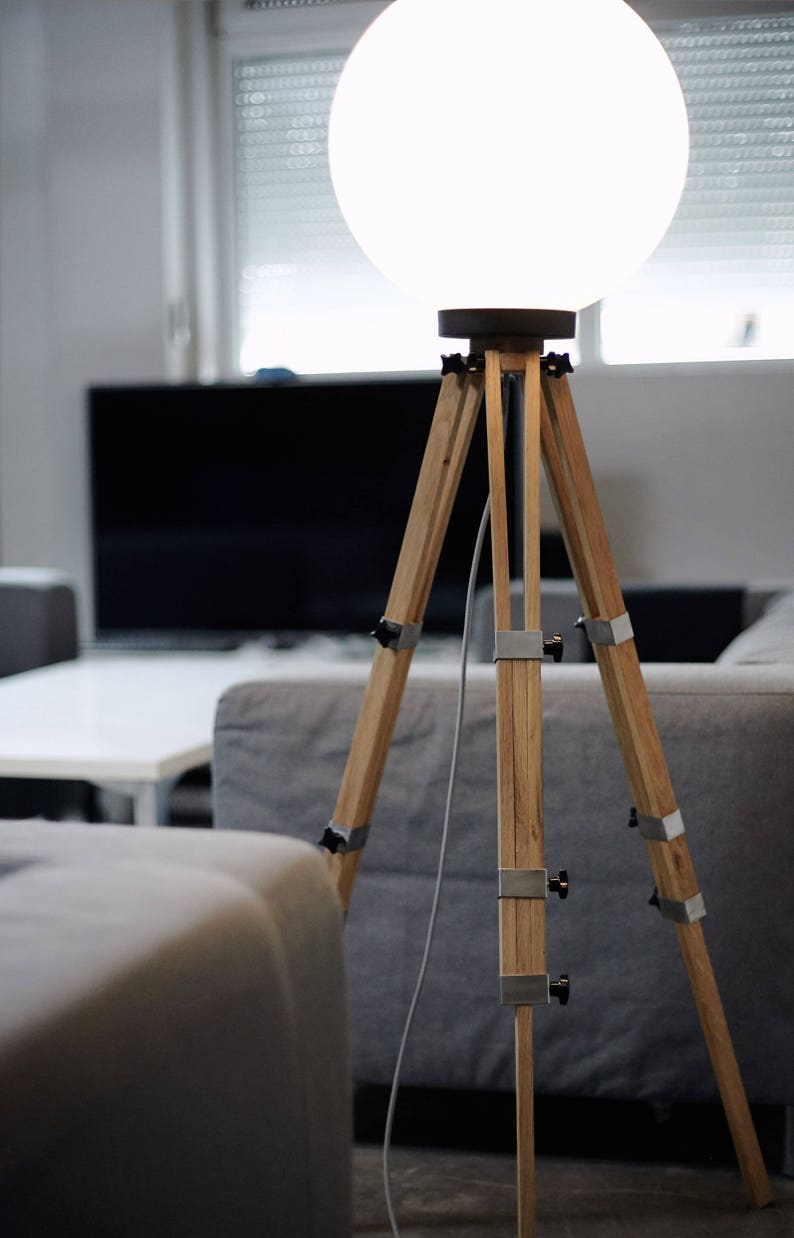 Industrial Floor Lamp Tripod Wooden Studio Decor Living Room Home Garage