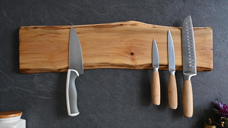 Personalized Live Edge Walnut Magnetic Knife Holder: Chef's Kitchen Organizer, Dad Gift Idea image 8