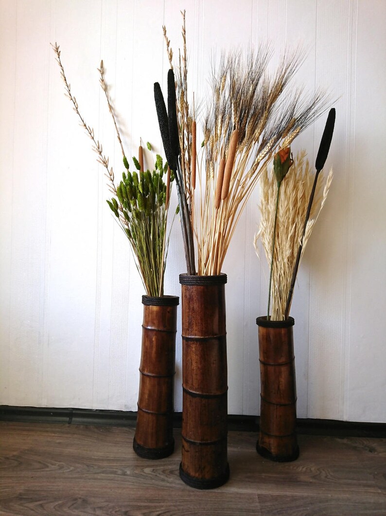 Rustic Wedding Vases Wood Floor Vases Set of 3 Vases Etsy